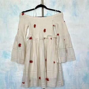 Free People- Off The Shoulder- Floral Embroidered Dress